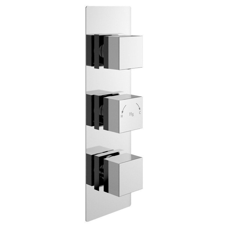 Chrome Square Triple Concealed Thermostatic Shower Valve with Diverter Chrome Square Triple Concealed Thermostatic Shower Valve with Diverter