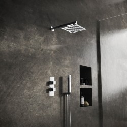 Chrome Square Twin Concealed Thermostatic Shower Valve with Diverter - Insitu