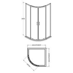 Chrome Rene Quadrant Shower Enclosure 900x900mm - Technical Drawing