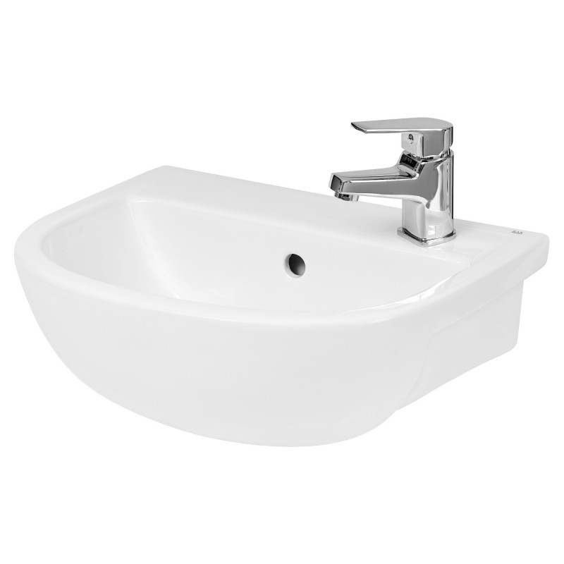 Curved Compact Semi-Recessed 400mm Basin with 1 Tap Hole