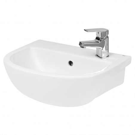 Curved Compact Semi-Recessed 400mm Basin with 1 Tap Hole