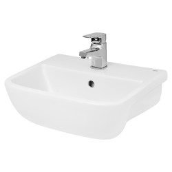 Compact Rectangular Semi-Recessed 420mm Basin with 1 Tap Hole