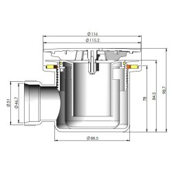 Black Cover with White Fast Flow Shower Waste - Technical Drawing