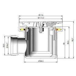 Chrome Cover with Black Fast Flow Shower Waste - Technical Drawing