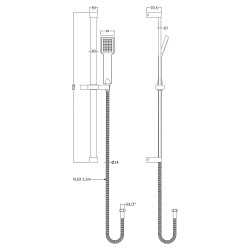Rectangular Single Function Shower Slide Rail Kit - Technical Drawing