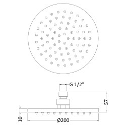 200mm LED Round Fixed Shower Head - Technical Drawing
