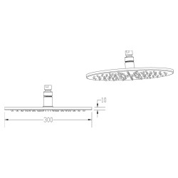 300mm LED Square Fixed Shower Head - Technical Drawing