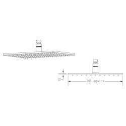 300mm LED Square Fixed Shower Head - Technical Drawing