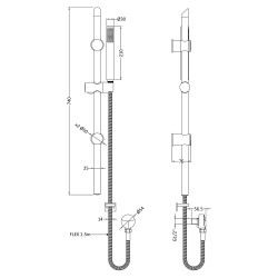 Matt Black Round Slider Rail Kit with Elbow - Technical Drawing