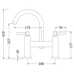 Tec Lever Brushed Brass Bath Filler - Technical Drawing