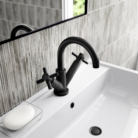 Tec Crosshead Matt Black Mono Basin Mixer