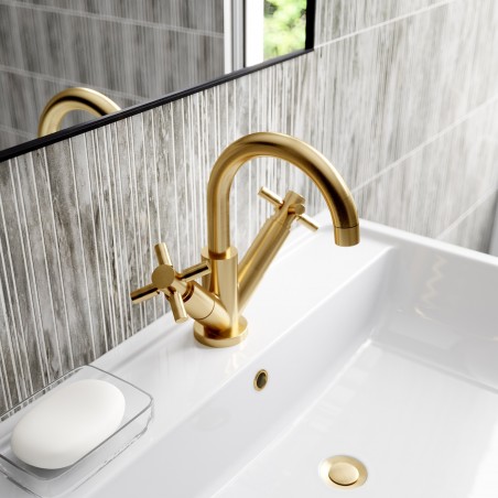 Tec Crosshead Brushed Brass Mono Basin Mixer