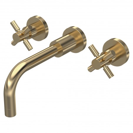 Tec Crosshead Brushed Brass Wall Mounted Basin Mixer