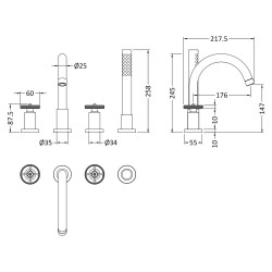 Revolution Chrome 4 Tap Hole Basin Mixer Tap - Technical Drawing