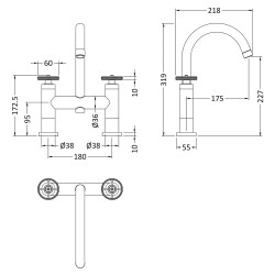 Reed Revolution Chrome Bath Filler Tap - Technical Drawing