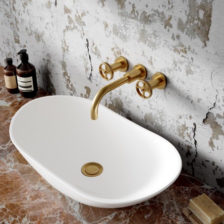 Revolution Brushed Brass Wall Mounted Basin Mixer