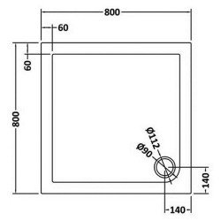 Slate Grey Square Shower Tray 800mm x 800mm - Technical Drawing