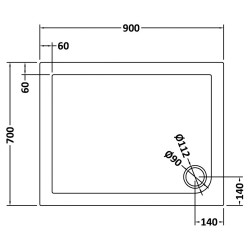 Slate Grey Rectangular Shower Tray 900mm x 700mm - Technical Drawing