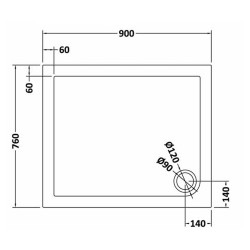 Slate Grey Rectangular Shower Tray 900mm x 760mm - Technical Drawing