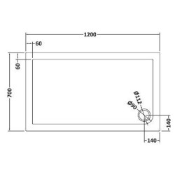 Slate Grey Rectangular Shower Tray 1200mm x 700mm - Technical Drawing