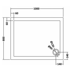 Slate Grey Rectangular Shower Tray 1000mm x 800mm - Technical Drawing