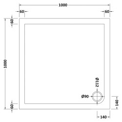 Slate Grey Square Shower Tray 1000mm x 1000mm - Technical Drawing