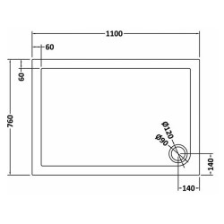 Slate Grey Rectangular Shower Tray 1100mm x 760mm - Technical Drawing