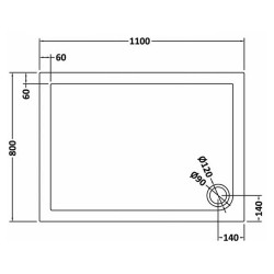 Slate Grey Rectangular Shower Tray 1100mm x 800mm - Technical Drawing