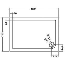 Slate Grey Rectangular Shower Tray 1000mm x 700mm - Technical Drawing