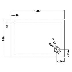 Slate Grey Rectangular Shower Tray 1200mm x 760mm - Technical Drawing
