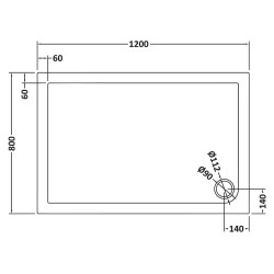 Slate Grey Rectangular Shower Tray 1200mm x 800mm - Technical Drawing