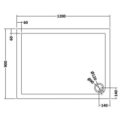 Slate Grey Rectangular Shower Tray 1200mm x 900mm - Technical Drawing