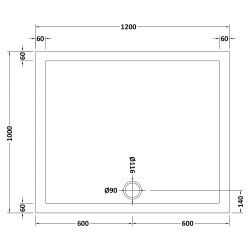 Slate Grey Rectangular Shower Tray 1200 x 1000mm - Technical Drawing