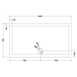 Slate Grey Rectangular Shower Tray 1400mm x 760mm - Technical Drawing