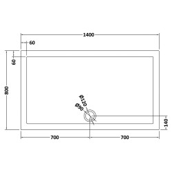Slate Grey Rectangular Shower Tray 1400mm x 800mm - Technical Drawing