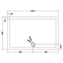 Slate Grey Rectangular Shower Tray 1400mm x 900mm - Technical Drawing