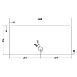 Slate Grey Rectangular Shower Tray 1500mm x 700mm - Technical Drawing