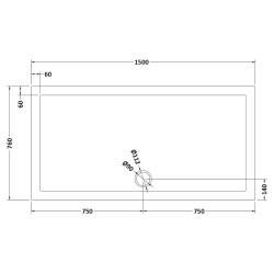 Slate Grey Rectangular Shower Tray 1500mm x 760mm - Technical Drawing