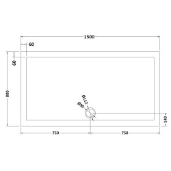 Slate Grey Rectangular Shower Tray 1500mm x 800mm - Technical Drawing