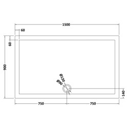 Slate Grey Rectangular Shower Tray 1500mm x 900mm - Technical Drawing