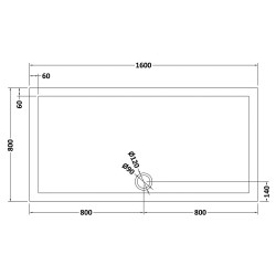 Slate Grey Rectangular Shower Tray 1600mm x 800mm - Technical Drawing