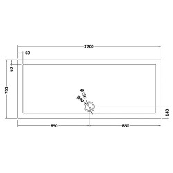 Slate Grey Rectangular Shower Tray 1700mm x 700mm - Technical Drawing