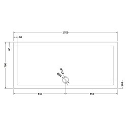 Slate Grey Rectangular Shower Tray 1700mm x 760mm - Technical Drawing