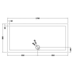 Slate Grey Rectangular Shower Tray 1700mm x 800mm - Technical Drawing