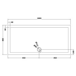 Slate Grey Rectangular Shower Tray 1800mm x 800mm - Technical Drawing