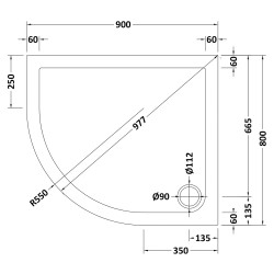 Slate Grey Offset Quadrant Shower Tray Left Handed 900mm x 800mm - Technical Drawing