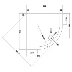 Slate Grey Quadrant Shower Tray 800mm x 800mm - Technical Drawing