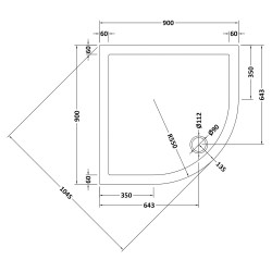 Slate Grey Quadrant Shower Tray 900mm x 900mm - Technical Drawing