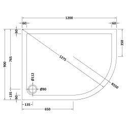 Slate Grey Offset Quadrant Shower Tray Right Handed 1200mm x 900mm - Technical Drawing