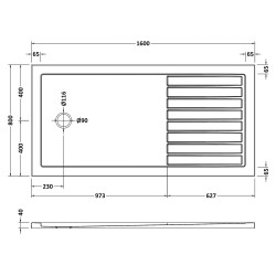 Slate Grey Rectangular Walkin Shower Tray 1600mm X 800mm - Technical Drawing